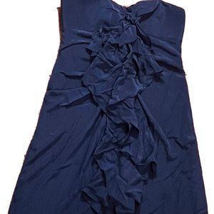 Bcbg Maxzaria Strapless Silk Dress Sz 10 Ink Blue Lagenlook Ruffle Asymmetrical